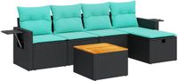 vidaXL 6-delige Loungeset met kussens, polyrotan, zwart