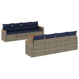 vidaXL 9-delige tuinbankset met kussens, grijs, polyrotan