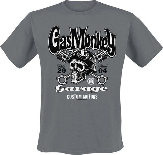 Gas Monkey Garage Custom Motors Skull Heren T-shirt - grijs - S