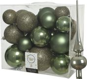 Decoris Kaemingk B.V. Kunststof kerstballen met glazen piek - mosgroen - 27-delig