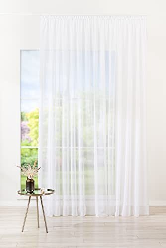 Mendola Interior Vicenza Sheer Curtain, Natural Batiste Look, Tape, White, 600x245 cm