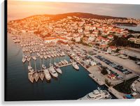 Merkloos / Sans marque Take your time Canvas - Uitzicht op een Haven in Kroatië tijdens de Avondzon - 100x75 cm Foto op Canvas Schilderij