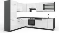 Vicco Hoekkeuken Fame-Line, Wit Hoogglans/Antraciet, 287 x 227 cm, WB Marmer