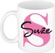 Bellatio Decorations Naam mok Suze - roze - wit - keramiek - 300 ml - cadeau beker