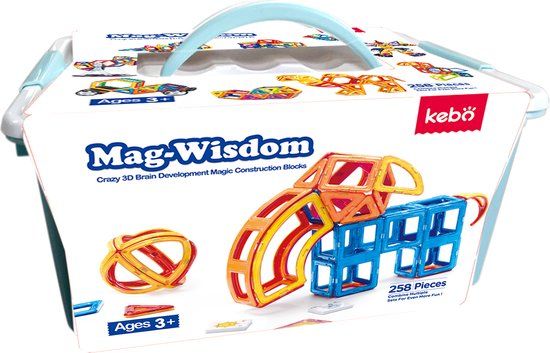 Merkloos / Sans marque KEBO Magnetisch Speelgoed - Magnetic Tiles - 258 Stuks - Magnetische Bouwstenen - Constructie Speelgoed - Montessori Speelgoed - XXL SET - KBT-258