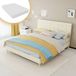 Pangivo Lit Double 160 X 200 Cm Avec Matelas Inclus Et Tête De Lit Capitonnée Tissu Beige