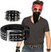 Boland Verkleed setje Biker/Rocker - Heren - Bandana rood / riem met studs / armband spikes / baardje met snor