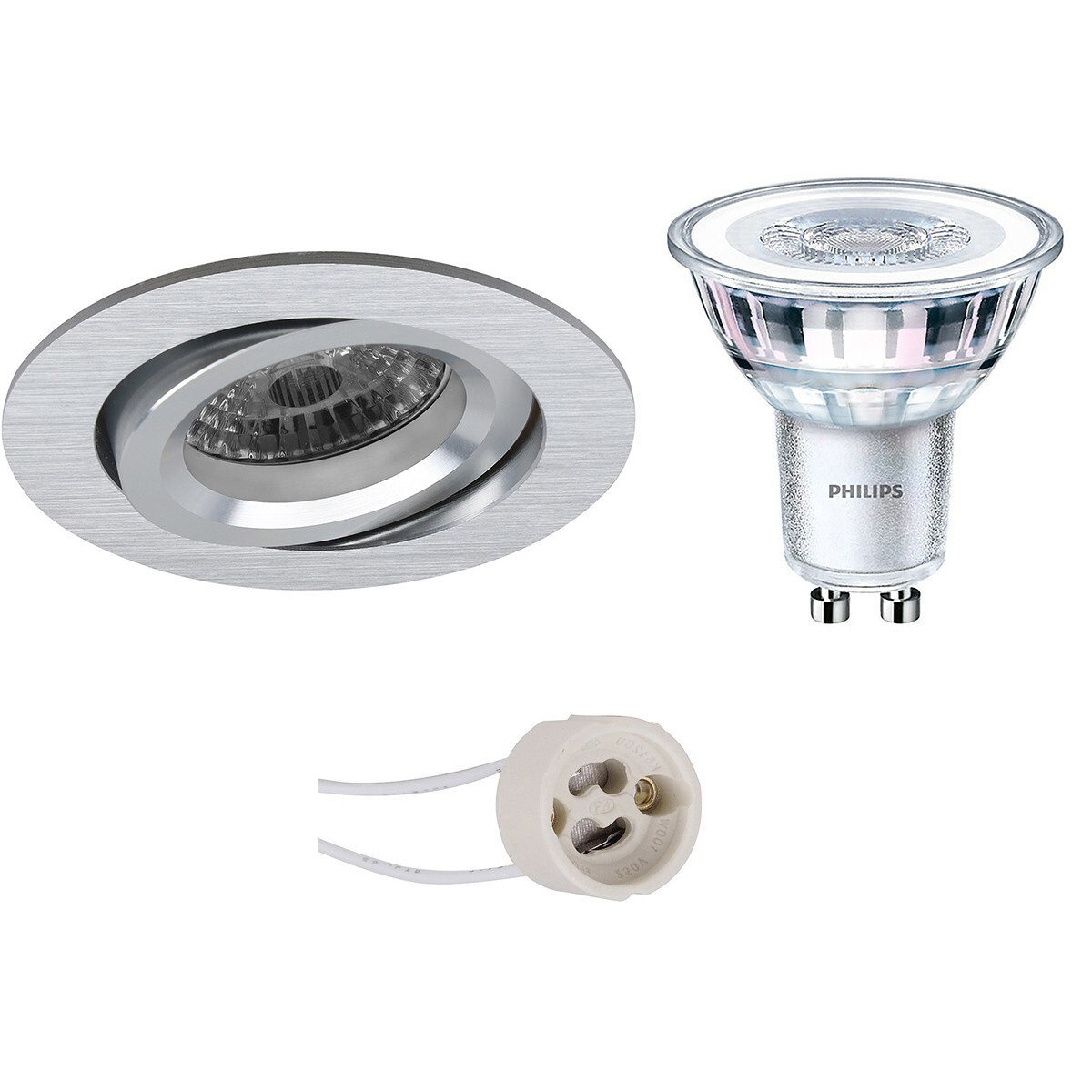 BES LED LED Spot Set - Pragmi Aerony Pro - GU10 Fitting - Inbouw Rond - Mat Zilver - Kantelbaar - Ø82mm - Philips - CorePro 840 36D - 4.6W - Natuurlijk Wit 4000K