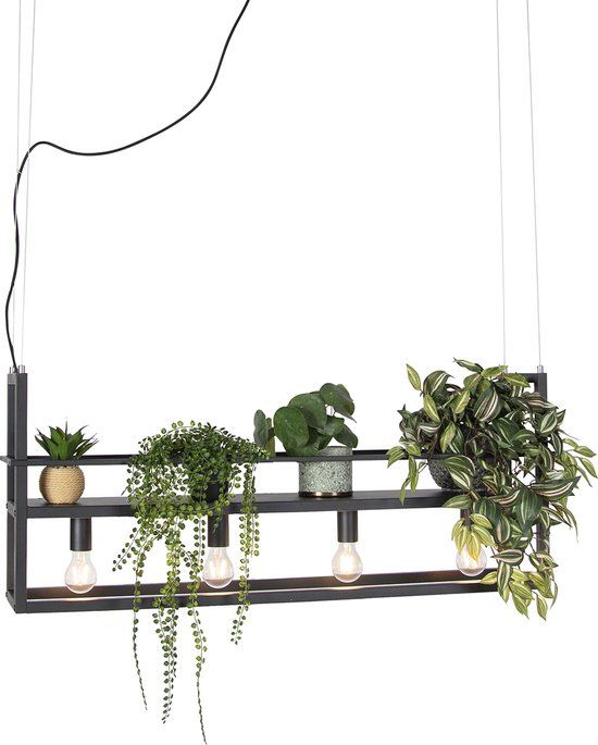 QAZQA Cage Rack - Industrial Hanging Lamp - 4 Lights - Black - 100cm - E27 - Dimmable