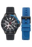 Nautica Nct Windrose Quartz Chronograaf Horloge Blauw/Zwart - Heren - Roestvrij Staal/Siliconen - 46.5mm