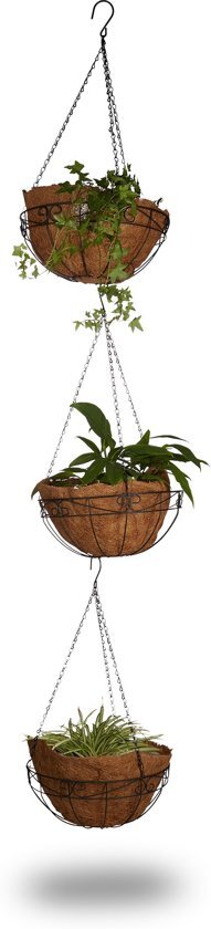 Relaxdays - hanging baskets 3-delige kokos inlegvel versierd - hangmand - 35 cm