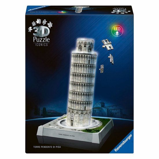 Ravensburger Iconics: Scheve Toren van Pisa met licht - 3D Puzzel - 216 Stukjes