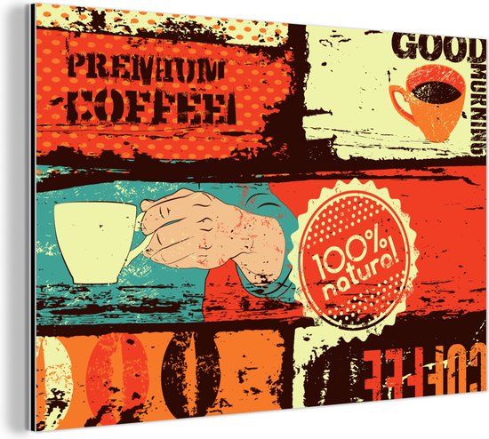 MuchoWow Aluminium Schilderij Industrieel - Koffie - Vintage - Collage - 180x120 cm - Dibond