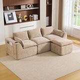 STILVORA Hoekbank 256 x 161 cm - Modulair 3-Zits Met Hocker En Zijvakken - Voor Woonkamer En Ontvangstruimte - Chenille Khaki