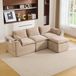 STILVORA Canapé d'angle 256 x 161 cm - Modulaire 3 places avec pouf et poches latérales - Pour salon et salle d'attente - Chenille kaki