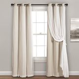 Lush Decor Doorzichtige gordijnen met geïsoleerde verduisterende voering, raamgordijnpanelen, paar, 96,5 x 241 cm (b x l), beige, gordijn met transparante overlay, elegante verduisterende gordijnen