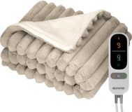 Auronic Elektrische Deken - 160 x 120cm - 1 Persoons Warmtedeken - 3 Warmtestanden - Verwarmingsdeken - Pluche - Taupe