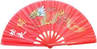 Merkloos Handwaaier - rood - Tai Chi waaier draak - polyester