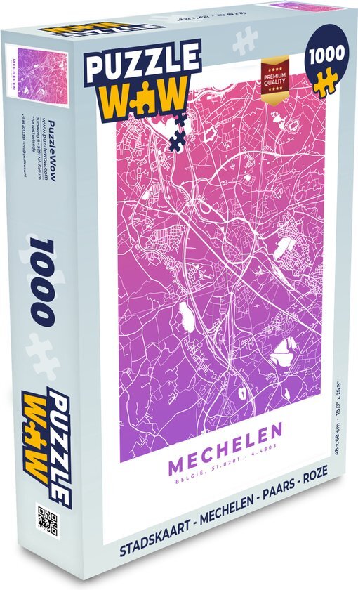 MuchoWow Puzzel Stadskaart - Mechelen - Paars - Roze - Legpuzzel - Puzzel 1000 stukjes volwassenen - Plattegrond