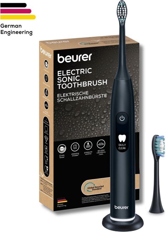 Beurer SC 50 Sonische Elektrische Tandenborstel - Midnight Ink - 5 Poetsstanden - Druksensor & Timer - 22 dagen Accuduur - 2 Opzetborstels - USB Laadplaat - Gerecycled - 3 Jaar Garantie