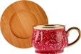 Karaca Bamba - Rode koffiekopjesset - 6 Persoons met Bamboe Dienblad - 90 ml