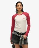 Superdry Haut de baseball côtelé essentiel à manches longues avec logo Blanc Taille : 40