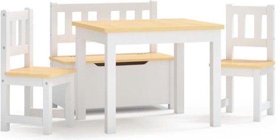 vidaXL 4-delige Kindertafel- en stoelenset MDF wit en beige