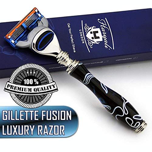 Haryali London High-End Scheermes - Marmer Blauw - 5 Edge - Onbreekbaar Handvat