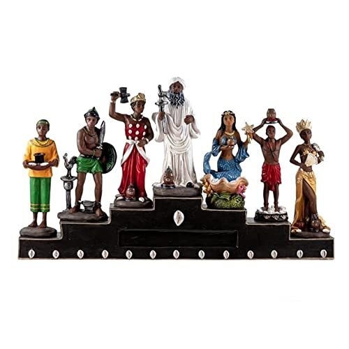 DRW Altar Afrikaanse machten Orishas Obatala, Yemaya, Oxum, Eleggua, Chango, Ogun, Orule 39x23 cm h