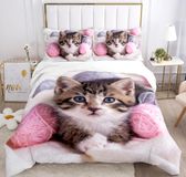Set de literie motif chat pour lit deux personnes, 135 x 200 cm
