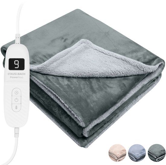 STAUS&BACH Elektrische deken 3XL - 2 persoons bovendeken - Dubbelzijdig Fleece Sherpa Warmtedeken - Antraciet grijs - 180x160 cm