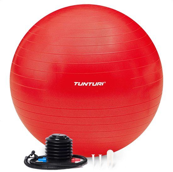 Tunturi Anti Burst Fitness Bal 65 cm - Rood - Incl. Pomp & Trainingsapp