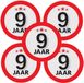 Bellatio Decorations 9 jaar leeftijd sticker - 5x - rond - Dia 9 cm - 9 jaar verjaardag - jubileum - leeftijd versiering