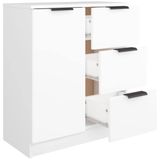 Shally Dogan Wit houten dressoir met 1 deur 3 laden, ruimtebesparende consolecommode, multifunctioneel dressoir, ideaal voor entree, woonkamer, badkamer, kantoor, metalen handgrepen, 60 x 30 x 70 cm