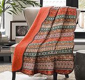 Cozyholy Boho Quilt Volledige Queen Size 100% Katoen Gewatteerde Deken Kleurrijke Boheemse Gestreepte Sprei Coverlet Omkeerbare Lichtgewicht Stitch Vintage Bed Cover Gooi Deken voor Bank Bank Oranje