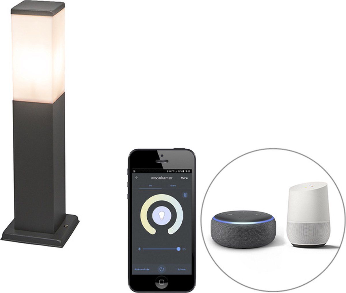QAZQA Malios - LED Smart Staande Buitenlamp - H 45 cm - Donkergrijs