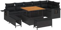 vidaXL Tuinbank Set 9-delig Zwart Polyrattan