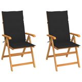 VidaXL Tuinstoel Terras Gecapitonneerde zitting Teak Zwart