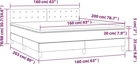 vidaXL Boxspring met matras stof donkerbruin 160x200 cm