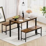 STILVORA Ensemble de table à manger - Table de bar peu encombrante avec 2 bancs - Design industriel pour cuisine et salon - Panneau de particules;Acier - 110x60x75 cm - Noir;Brun rustique