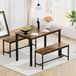 STILVORA Ensemble de table à manger - Table de bar peu encombrante avec 2 bancs - Design industriel pour cuisine et salon - Panneau de particules;Acier - 110x60x75 cm - Noir;Brun rustique