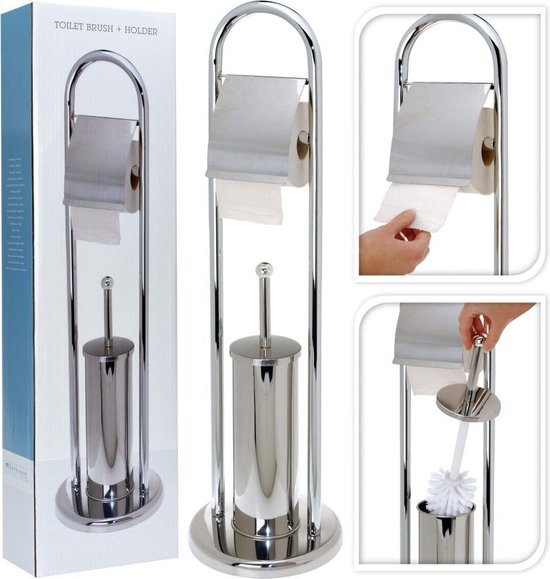 Bathroom Solutions RVS hoogglans toiletborstel en toiletrolhouder set - 80 cm hoog