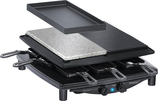 Steba RC4Plus Deluxe - Raclette Grill - 8 Personen - 3-in-1 - Zwart/RVS