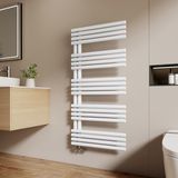 EMKE Handdoekdroger voor badkamer, 1265 x 600 mm, ronde slangen, handdoekenrek met zijverbindingen, handdoekwarmer voor badkamer, wit, 776 W
