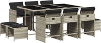 vidaXL 11-delige tuinset met kussens, polyrattan, lichtgrijs