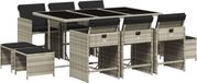 vidaXL 11-delige tuinset met kussens, polyrattan, lichtgrijs