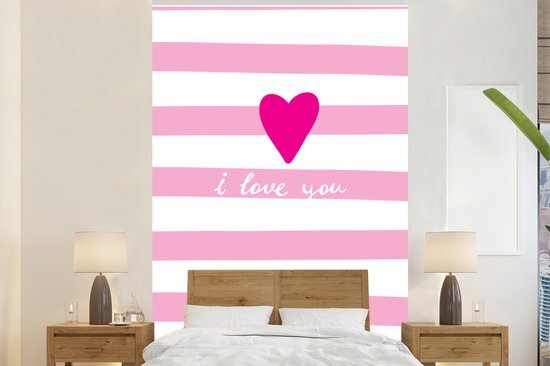 Nr1Wallpaper Behang - Fotobehang Illustratie met de quote I love you en een roze hart - Breedte 145 cm x hoogte 220 cm