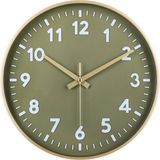 IvoQ Moderne 3D Wandklok 30 cm – Groen & Goud – Stil Uurwerk