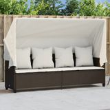 Prolenta Maison Exclusive - Ligbed met zonnedak en kussen, bruin, van polyrotan