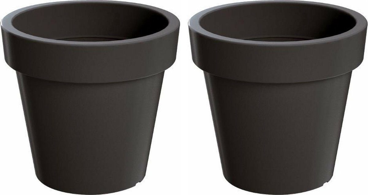 Prosperplast Set van 2x stuks grote antraciet bloempotten/plantenpotten 60 cm - Kunststof - Bloempotten/plantenpotten voor binnen en buiten